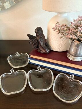Vintage Hazel Atlas Glass Apple Coasters Set Of 4 MCM Fruit Shaped Trinket Dish